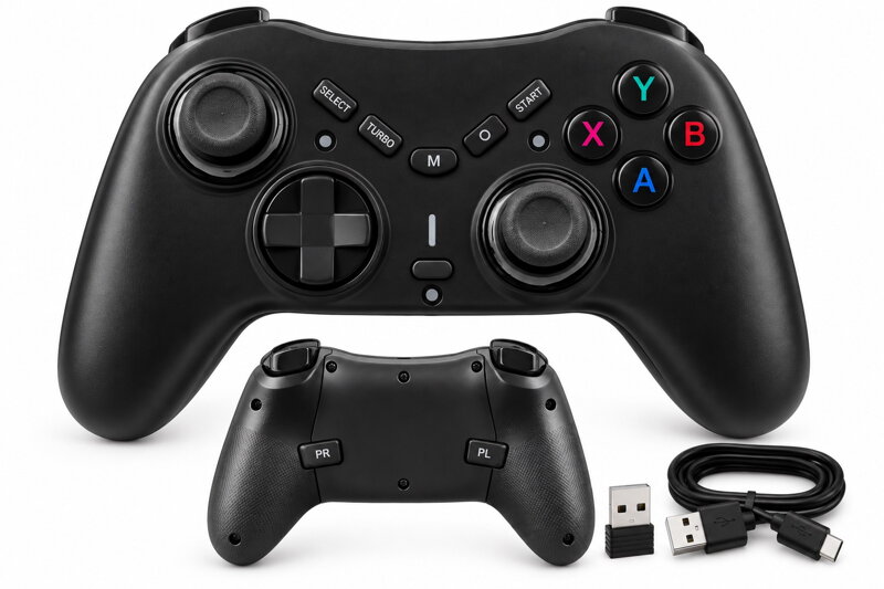 Bezdrátový gamepad 3v1 pro PC / PS3 / PS4 / Nintendo Switch / Android / iOS / TV – Bluetooth + 2,4 GHz, černý