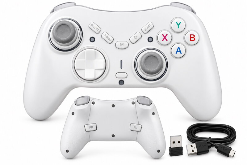 Bezdrátový gamepad 3v1 pro PC / PS3 / PS4 / Nintendo Switch / Android / iOS / TV – Bluetooth + 2,4 GHz, bílý