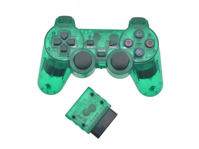 Bezdrátový joystick - ovladač pro PS2, zelený transparentní Bezdrátový joystick - ovladač pro PS2, zelený transparentní