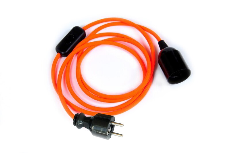 Textilní kabel Oranžový Rexlexní OR4 s objímkou, vypínačem a vidlicí Textilní kabel Oranžový Rexlexní OR4 s objímkou, vypínačem a vidlicí