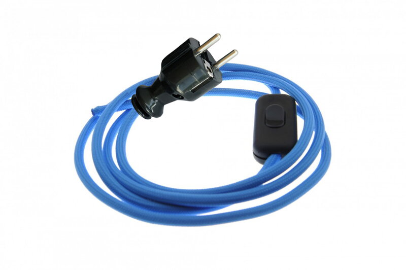 Přívodní textilní kabel k lampičce 1,8 m Modrý 31, vidlice + vypínač