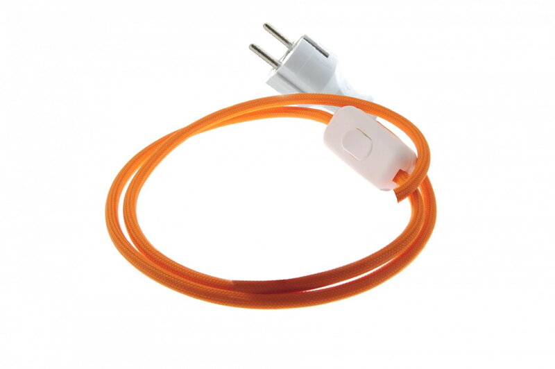 Přívodní textilní kabel k lampičce 1,8 m Pomerančový PM42, vidlice + vypínač