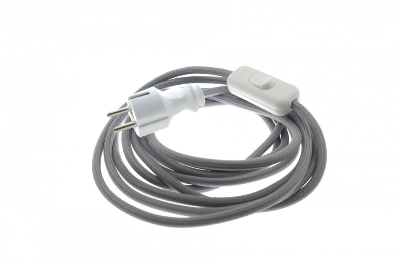Přívodní textilní kabel k lampičce 1,8 m Šedý S14, vidlice + vypínač