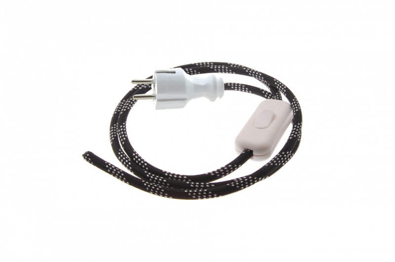 Přívodní textilní kabel k lampičce 1,8 m Spirála Velká Černo-Bílá 40, vidlice + vypínač