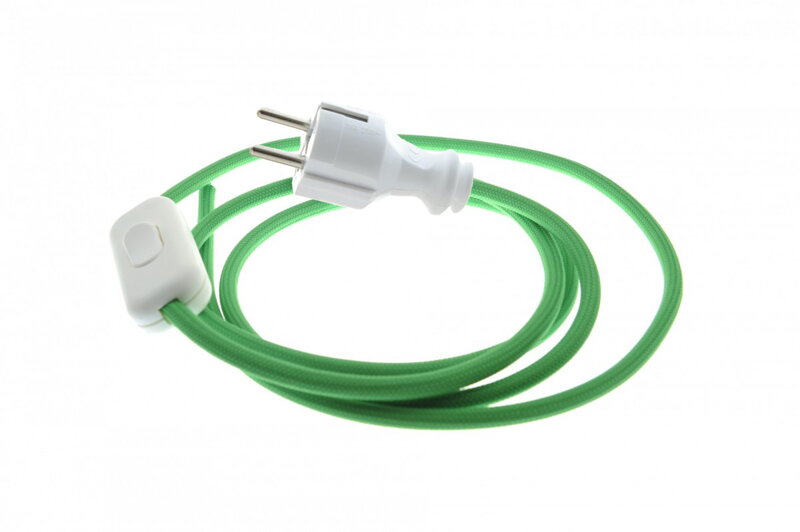 Přívodní textilní kabel k lampičce 1,8 m Zelený 32, vidlice + vypínač