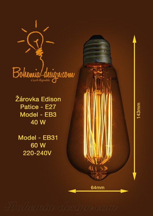 Žárovka Edison 40W/230V patice E27 (vintage)model Eb3