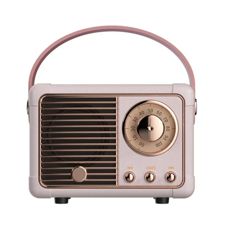 Mini Bluetooth reproduktor (Retro rádio) - růžové