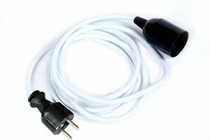 Textilní kabel 2x0,75mm2 Bílý Bi7 s objímkou a vidlicí