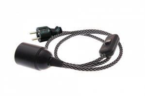 Textilní kabel Tečka Černo-Bílá 48 s objímkou, vypínačem a vidlicí